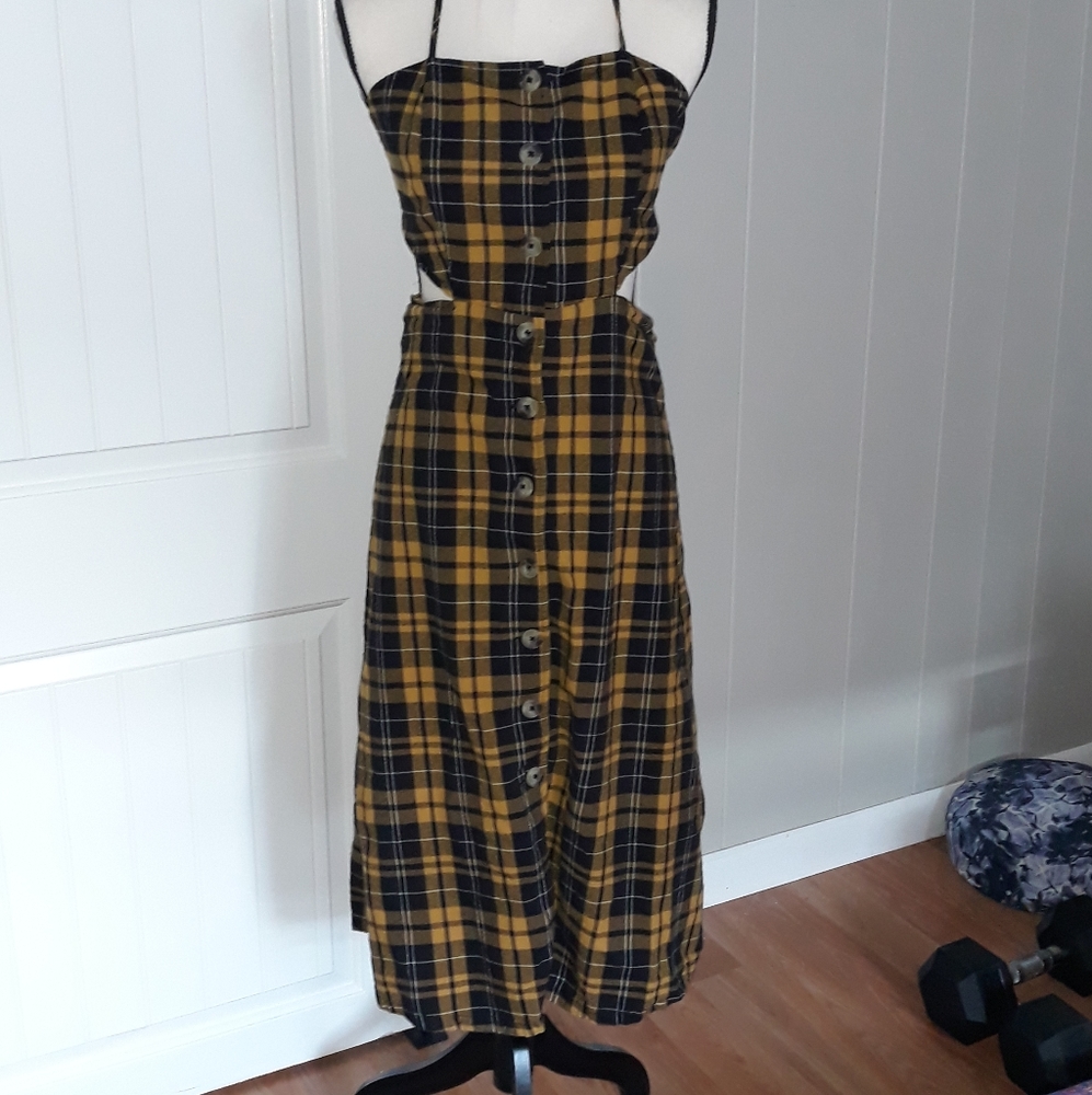 Urban Outfitters Yellow and Black Plaid Maxi Dress